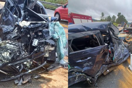Veículo fica destruído após acidente de trânsito.